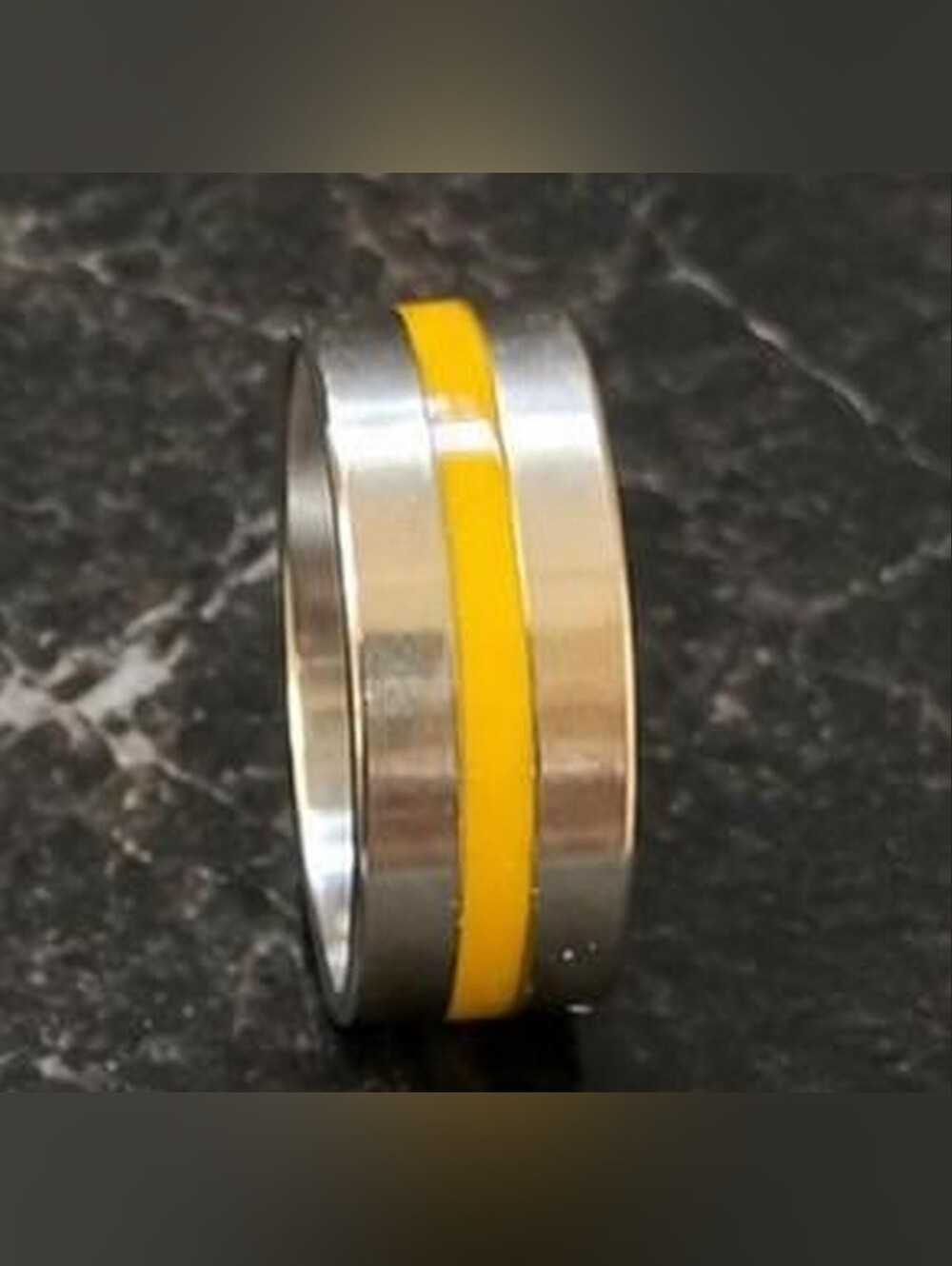 Yellow Inlay Stainless Steel Ring Size 10